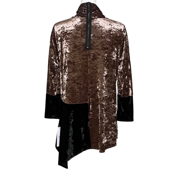 IC By Connie K Collection Brown Black Crushed Velvet Asymmetric Tunic Top L NWT - Picture 6 of 12